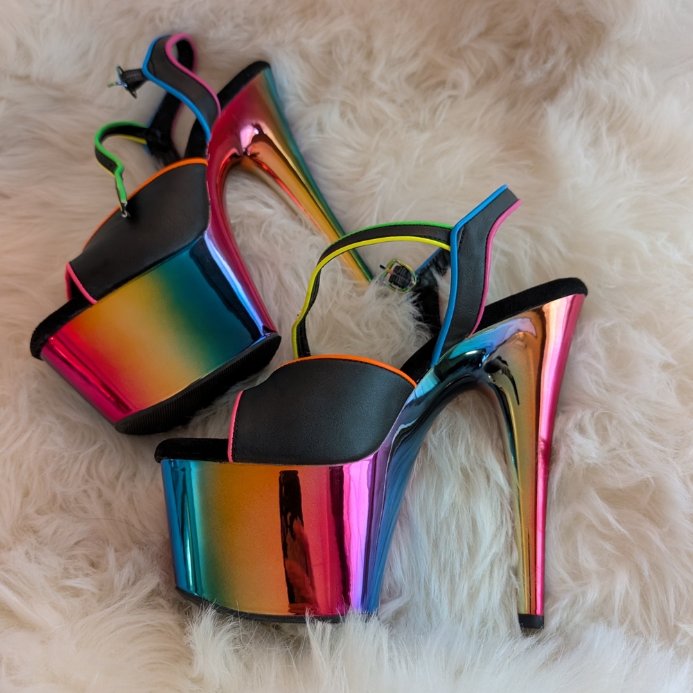 Pleaser Adore 709 Rainbow Chrome Heels - Picture 3 of 11